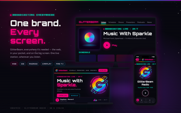 GlitterBeam is now available also on CarPlay, Android Auto and Fire TV